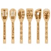 GLOBLELAND 6Pcs Owl Bamboo Cooking Utensils Wooden Engraved Cooking Spoons