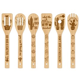 GLOBLELAND 6Pcs Owl Bamboo Cooking Utensils Wooden Engraved Cooking Spoons Set Carving Kitchen Bamboo Spatula Set Wood Cooking Spoon for Kitchen Fun House Warming Gift