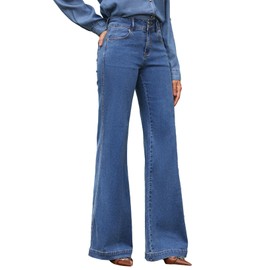 EVALESS High Waisted Jeans for Women Trendy 2025 Stretchy Wide Leg Baggy Denim Pants Dark Blue Size 8