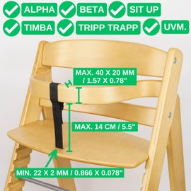 Crotch Strap with Belt Pad Set for Highchair, Pack of 2, Black, Strap Compatible with Hauck Alpha Beta, Stokke Tripp Trapp, Roba Sit Up, Soft Strap Cover, Belt Protector, Front Bar, Children's High