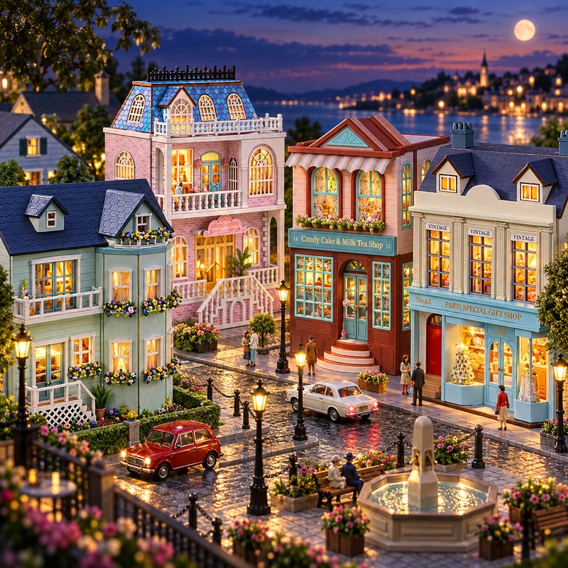 DIY Miniature House Kit with Furniture and LED Light, Wooden