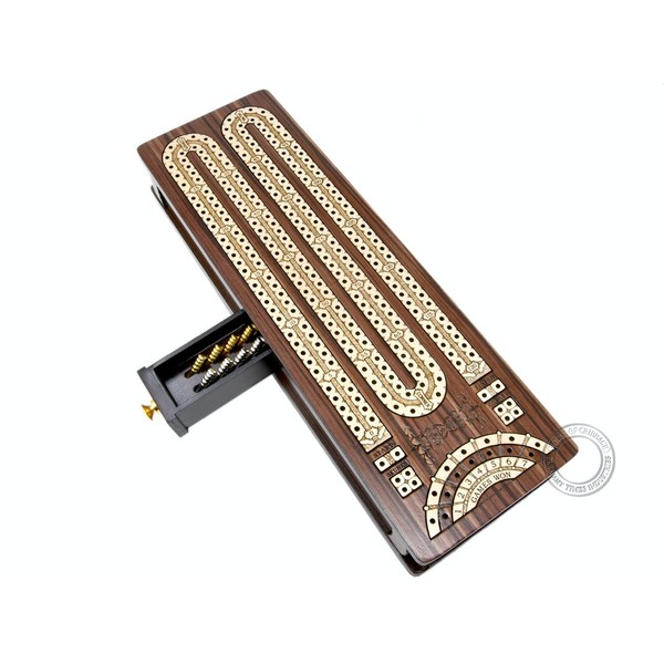 House of Cribbage - Continuous Cribbage Board/Box Inlaid in Rosewood/Maple