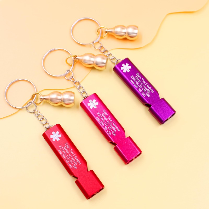 JunyiDIY Emergency Medical Alert Keychain with Whistle and Gourd Pill