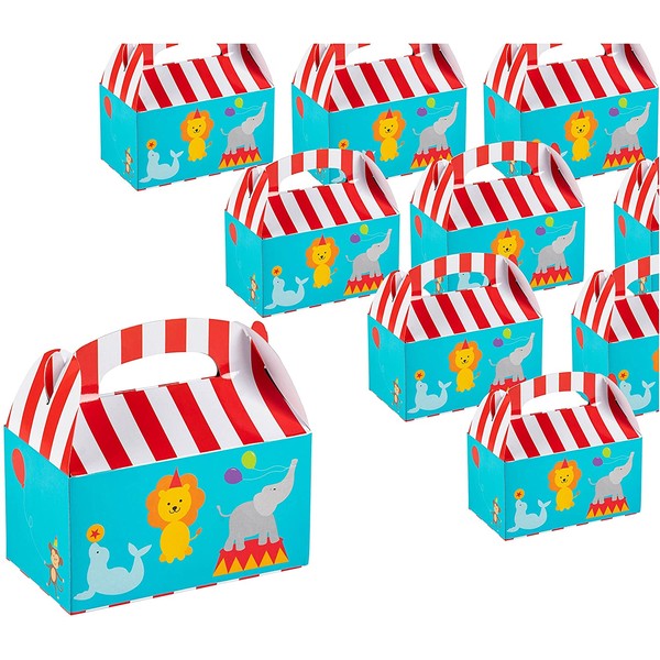 Treat Boxes - 24-Pack Paper Party Favor Boxes, Circus Carnival Design Goodie Boxes for Birthdays and Events, 2 Dozen Party Gable Boxes, 6 x 3.3 x 3.6 Inches