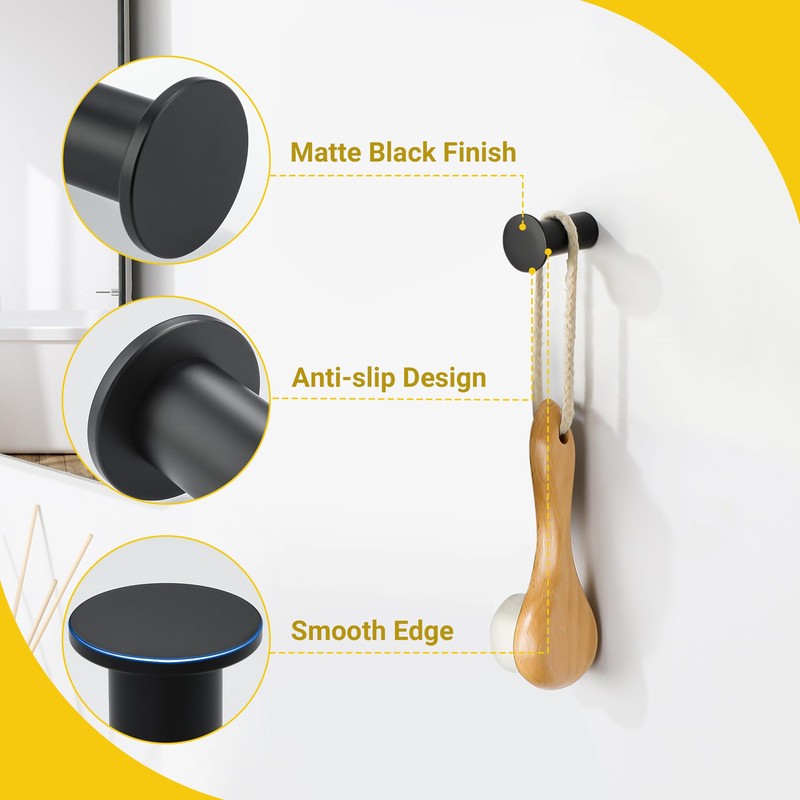 SAYAYO Black Coat Hooks Wall Mounted 4PCS Door Hooks for