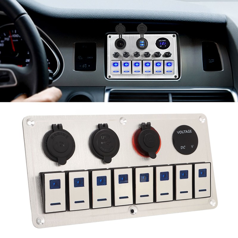 Rocker Switch Panel 8 Gang 12‑24V 5 Pin Blue Light