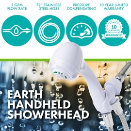 Niagara Conservation N2935 Earth Spa 3-Spray with 2 GPM 2.7-in. Wall Mount Handheld Shower Head in White, 1-Pack | Bathroom Shower Head Sprayer with Pressure Compensation Technology