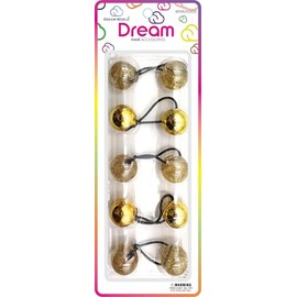 Dream World Ponytail Holder 25 MM Bead Metallic & Glitter Mix Gold 5 Piece Pack
