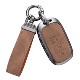 YO&YOYE Compatible with Honda Key Fob Cover with Keychain Leather Key Case Protector for 2022 Honda Accord Civic CRV Pilot Odyssey 11th Gen Smart Key Case Holder (Brown)