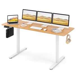 Giantex 63" x 24" Electric Standing Desk with Adjustable Height, Stand up Computer Workstation with Cable Hole, Hook, Modern Gaming Table, Ergonomic Sit Stand Desks for Home Office (Natural)