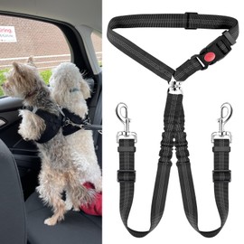 Doppelter Hunde-Sicherheitsgurt, verstellbarer Hunde-Sicherheitsgurt mit elastischem Bungee-Puffer, Nylon, reflektierend, kein Verheddern, Y-Form, zwei Hundegeschirr-Splitter für Haustiere, Autofahrt
