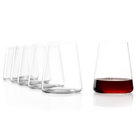 Stölzle Lausitz Red Wine Tumblers Power Set of 6, 17 1/2 oz – Modern Stemless Wine Glasses for Maximum Aroma – Flat Red Wine Glasses in Crystal Glass – Dishwasher & Break-Resistant, Made in Germany