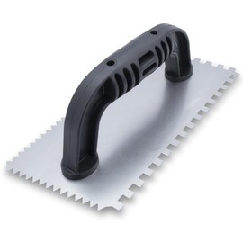 Nu-Pride QLT by Marshalltown 207 9" x 4" Notched Trowel with Plastic Handle - 1/4" Square and 1/4" x 3/16" 'V' (16251)