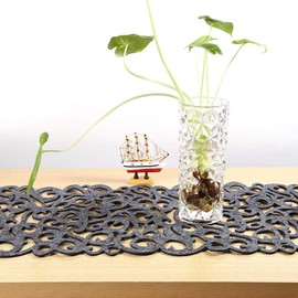 Neufday Table Runner,Rectangle Hollow Out Felt Table Runners 40x11 Inch Household Desk Mat for Home Kitchen Decoration Washable(Dark Gray)