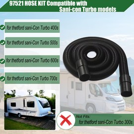 97521 RV Macerator Hose Sewer Kit for Thetford Sani-Con Turbo 400S 500S 600S 700S,1-1/2inch 22FT Camper Sewage Pump Hose/Waste Water Hose with Connect Fitting,4 tightening hoops, Black