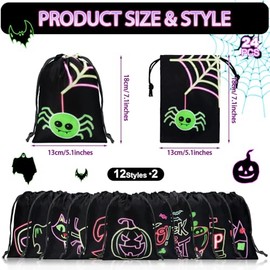 Honoson 24 Piezas Bolsas de Halloween 7.09 x 5.12 Pulgadas Bolsas de Regalo con Cordón para Halloween Bolsas de Dulces para Pedir Dulces