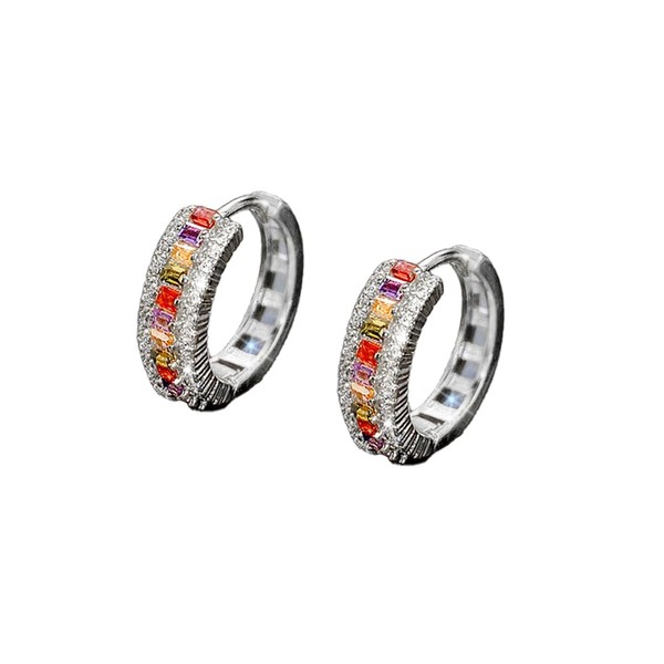 Tesuivra Lightweight Multi-Color Cubic Zirconia Hoop Earrings for Women, Copper,