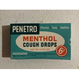 Penetro Vintage Unopened Penetro 6 Cent Cough Drop Box Sealed Full NOS Candy 1960s