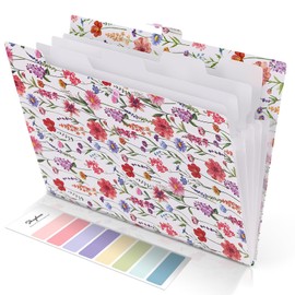 SKYDUE Accordion File Organizer with 5 Pockets, Expanding File Folder, Letter/A4 Size, Cute Printed Document Organizer with Labels, Filing Folder for School, Office Supplies,White