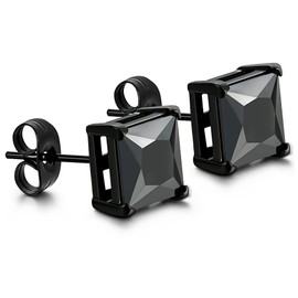 Jstyle Stainless Steel Black Stud Earrings for Men Women 20G Cubic Zirconia Black Earrings Studs for Sensitive Ears Hypoallergenic CZ Surgical Steel Earrings Pierced 7mm