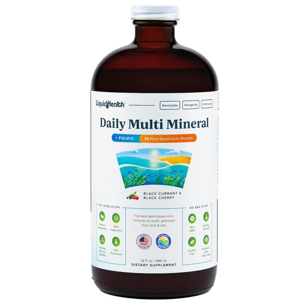 LIQUIDHEALTH 32 Oz Daily Multi Mineral, Highly Absorbable Trace Mineral Supplement with Fulvic Acid, Plant-Based Ionic Minerals, Ocean Sea Minerals Plus Aloe Vera Juice for Energy, Detox & Relaxation