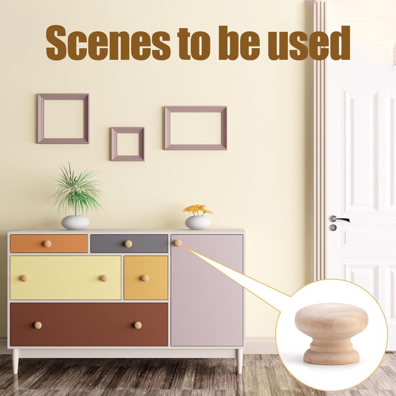 GMHLLES Wooden Drawer Knobs, 6 Pcs Wooden Door Knobs Handles