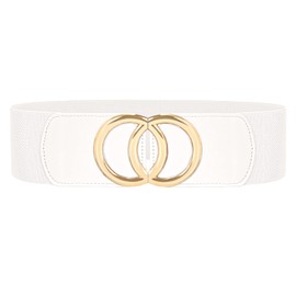 JasGood Women's Wide Elastic Waist Belt Vintage Stretchy Dress Belt Waist Belt with Gold O-Ring Buckle, 3 white