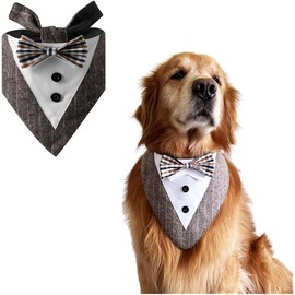 Dog Tuxedo, Dog Wedding Bandana Collar with Bow Tie, Adjustable Dog Tux Formal Dog Costumes for Small Medium Large Dogs (Coffee, M)