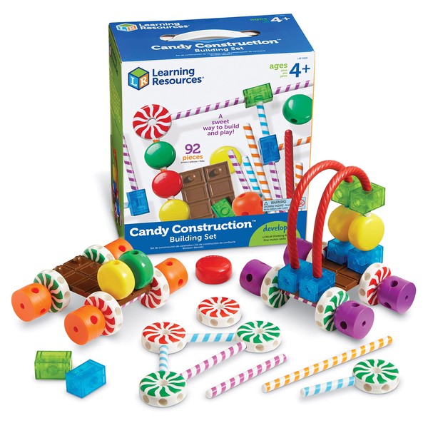 Learning Resources Candy Construction Building Set - 92 Pieces, Ages 4+,Toddler Learning Toys, Fine Motor Building Toy, Preschool Toys, STEM Toys