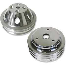 Chrome Aluminum Upper Water Pump (2 Groove) & Crankshaft (3 Groove) Pulley Kit Set Compatible with SBC Chevy SBC 265 283 305 327 350 383 400 for Long Water Pump LWP Crank
