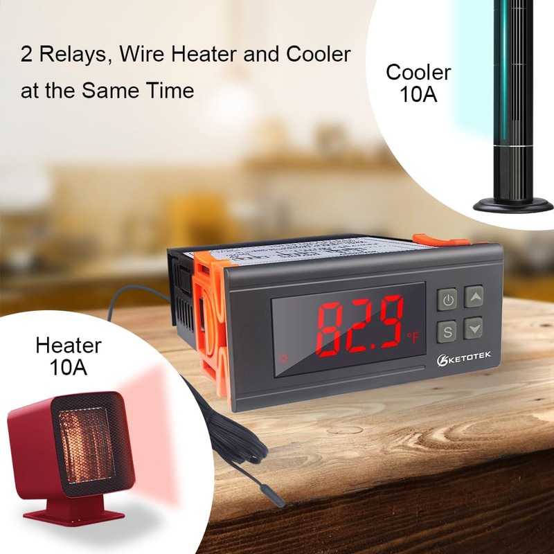 KETOTEK Controlador Digital de Temperatura AC110V 10A Termostato Fahrenheit con