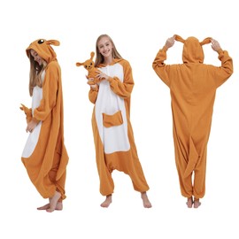 SimZoo Animal Onesie Pajamas for Adults, Animal Cosplay Costume Sleepwear for Men and Women, One Piece Unisex Housewear, Kangaroo