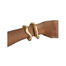 Wrlcorly 2Pcs Gold Bangle Bracelets for Women 14K Gold Plated Wide Chunky Cuff Bracelets Trendy Minimalist Open Hinged Irregular Stack Bracelet Jewelry Gifts