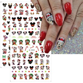 Christmas Nail Art Stickers- 2 Sheets Kawaii Cartoon Nail Stickers for Nail Art 3D Self-Adhesive Cute Nail Art Design Christmas Stickers DIY Holiday Nail Decals for Women Kids New Year Manicure