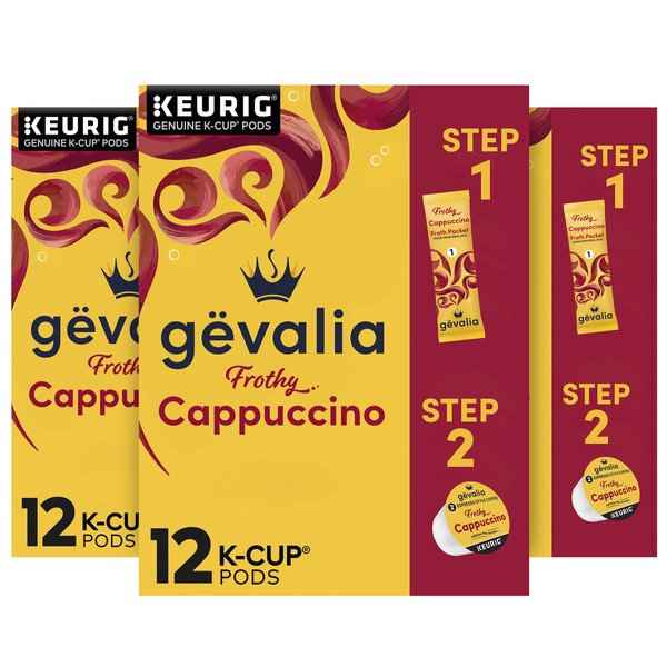 Gevalia Frothy 2-Step Cappuccino Espresso K-Cup® Coffee Pods & Froth Packets Kit (36 ct Pack, 3 Boxes of 12 Pods with Packets)
