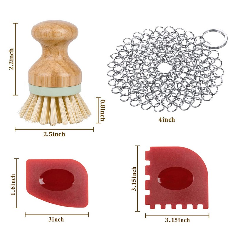 Cast Iron Cleaner kit, Wood Scrub Cleaning Brush, Stainless Steel