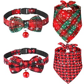 Frienda Set de 4 Pañuelos y Collares Navideños para Perro Cuello Clásico Navideño a Cuadros para Perro Pañuelo Ajustable para Mascota con Cascabel de Seguridad Disfraz para Gato(S,Estilo Moda)