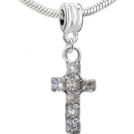 Sexy Sparkles Cross with Clear Rhinestones Charm Bead for Snake Chain Charm Bracelets