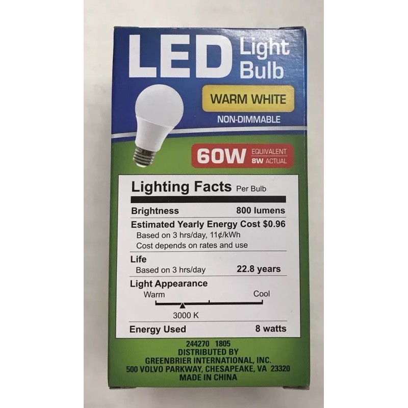 Sunbeam (3-Pack) LED 9W (60W) 3000K Warm White 800 Lumens