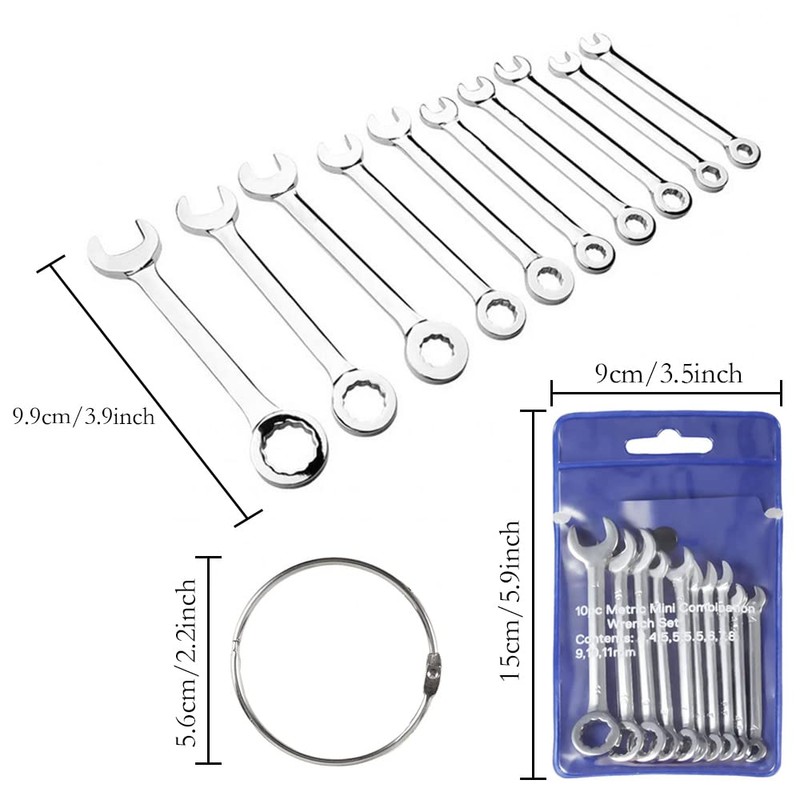 alladaga Mini Combination Wrench Set, Metric and SAE Small Wrench