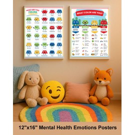 ajdvart Feelings Chart for Kids & Teens - How Are You Feeling Today 2 Posters Set Mental Health Emotions Posters for Therapy, Calm Down Corner, Classroom - Unframed Canvas 12"x16"