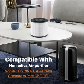 AP-T10FL Replacement Filter for Homedics AP-T10-BK and AP-T10-WT Air Puri fier, 360-Degree AP-T10 True HEPA Filter Replacement, 2 Pack