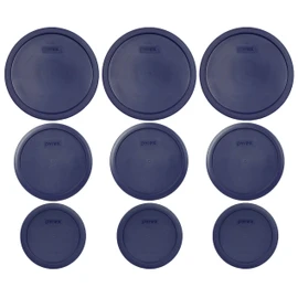 Pyrex (3) 7403-PC 10-Cup, (3) 7402-PC 6/7-Cup, & (3) 7201-PC 4-Cup Blue Food Storage Replacement Lids - Made in USA