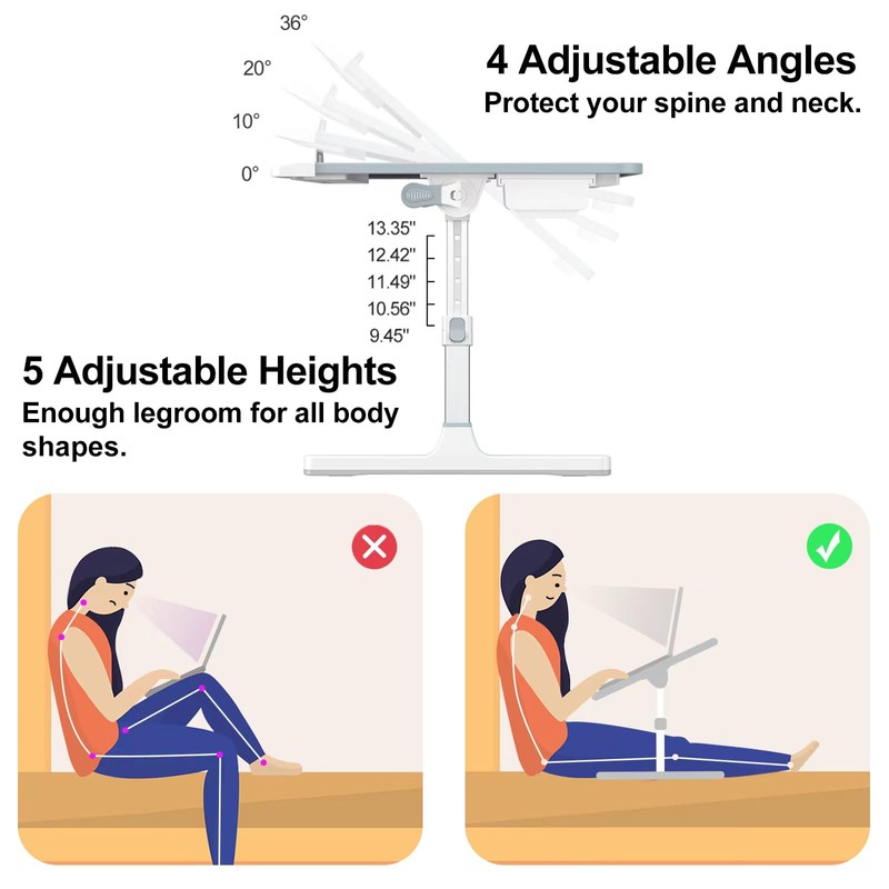 HETTHI Laptop Bed Tray Table, Adjustable Sturdy Laptop Stand for