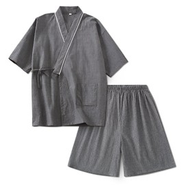 Comfort U Men's Pajamas, Summer, Short Sleeve, Cotton Material, Sleepwear, Yukata-Style, Jinbei Pajamas, Work Clothes, Top and Bottom Set, Men's Jinbei, Solid, Sweat Absorbent, Quick Drying, All Year,