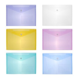 NUOBESTY 6Pcs Plastic Envelope Folders Pocket Folders Clear Document Folders A5 Envelope Pockets Transparent Waterproof File Folders with Snap Button for Paper Document File Organzie (Random Color)