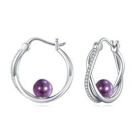 HOPEEZZ Amethyst Earrings for Women Sterling Silver Amethyst Hoop Earrings Jewelry Gift for Women