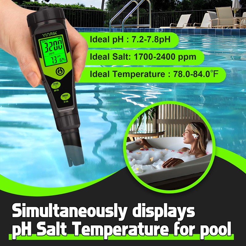 YINMIK Pool Salt Tester, Digital 5 in 1 pH TDS