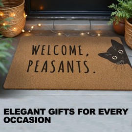 huester Funny Black Cat Welcome Door Mat, Welcome Peasants Black Kitty Decorative Home Indoor Outdoor Porch Front Door Entrance Outside Doormat, Funny Cat Bath Mat, 17x30 Inch