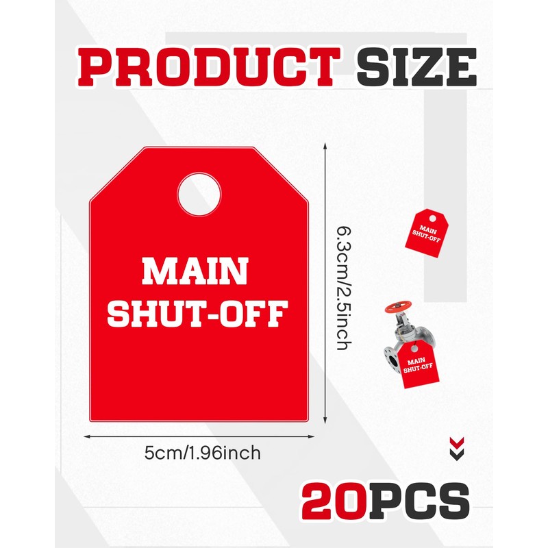 Threehoney 20 Pcs Main Shut Off Valve Tags 2 x